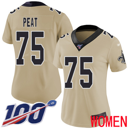New Orleans Saints Limited Gold Women Andrus Peat Jersey NFL Football 75 100th Season Inverted Legend Jersey